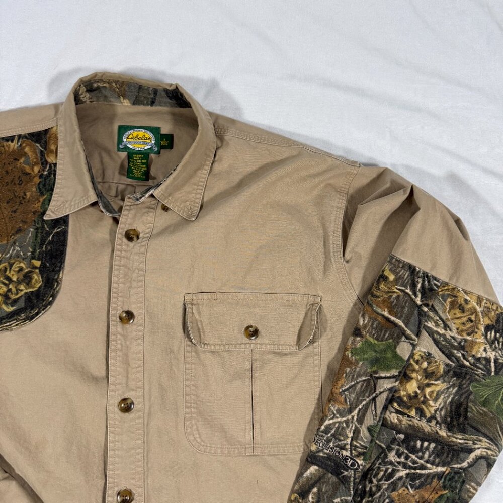 Cabela’s Hunting Shirt Men’s L Tan/Camo 100% Cotton